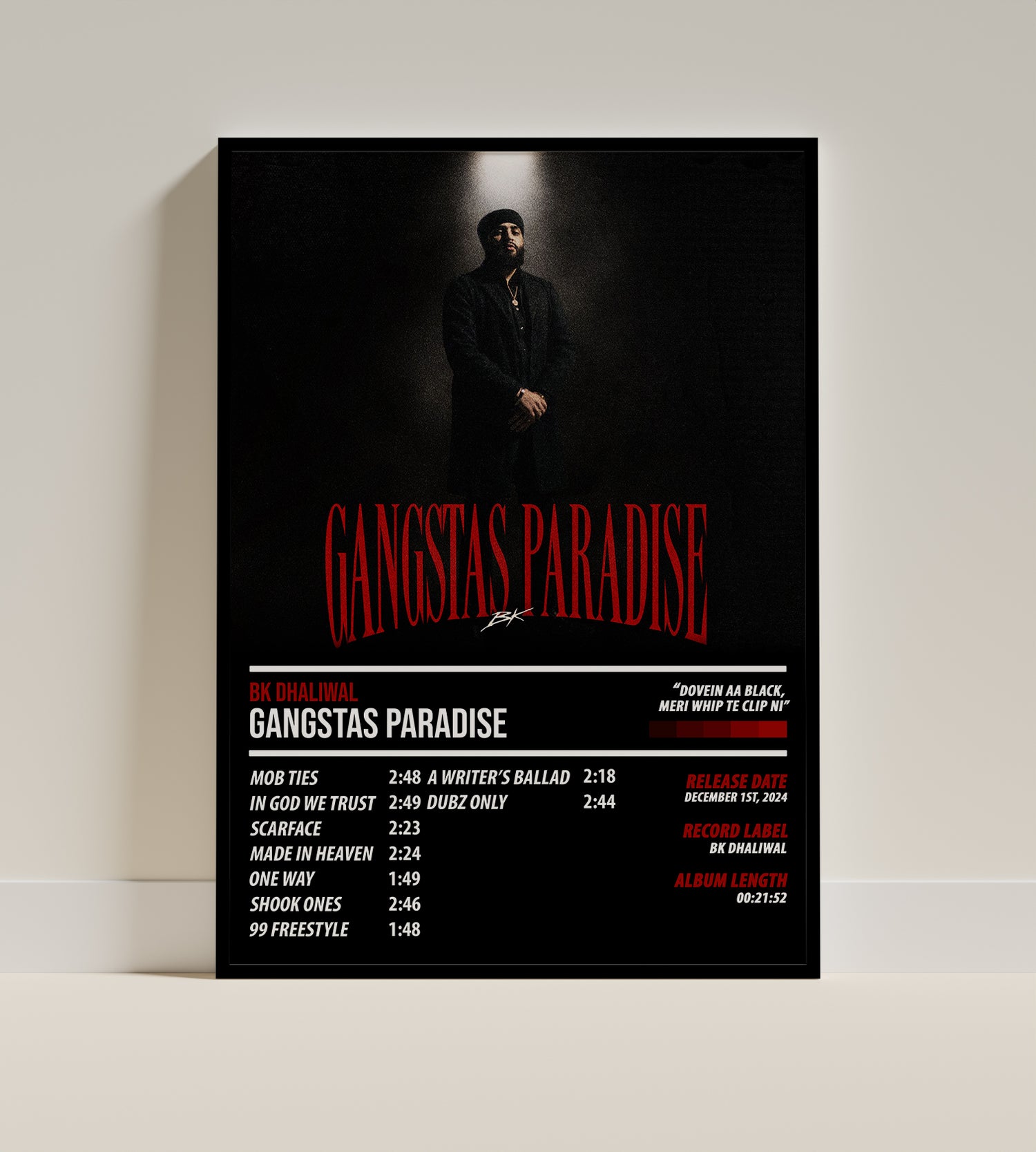 BK Dhaliwal - Gangstas Paradise | ALBUM POSTER - PosterVerse
