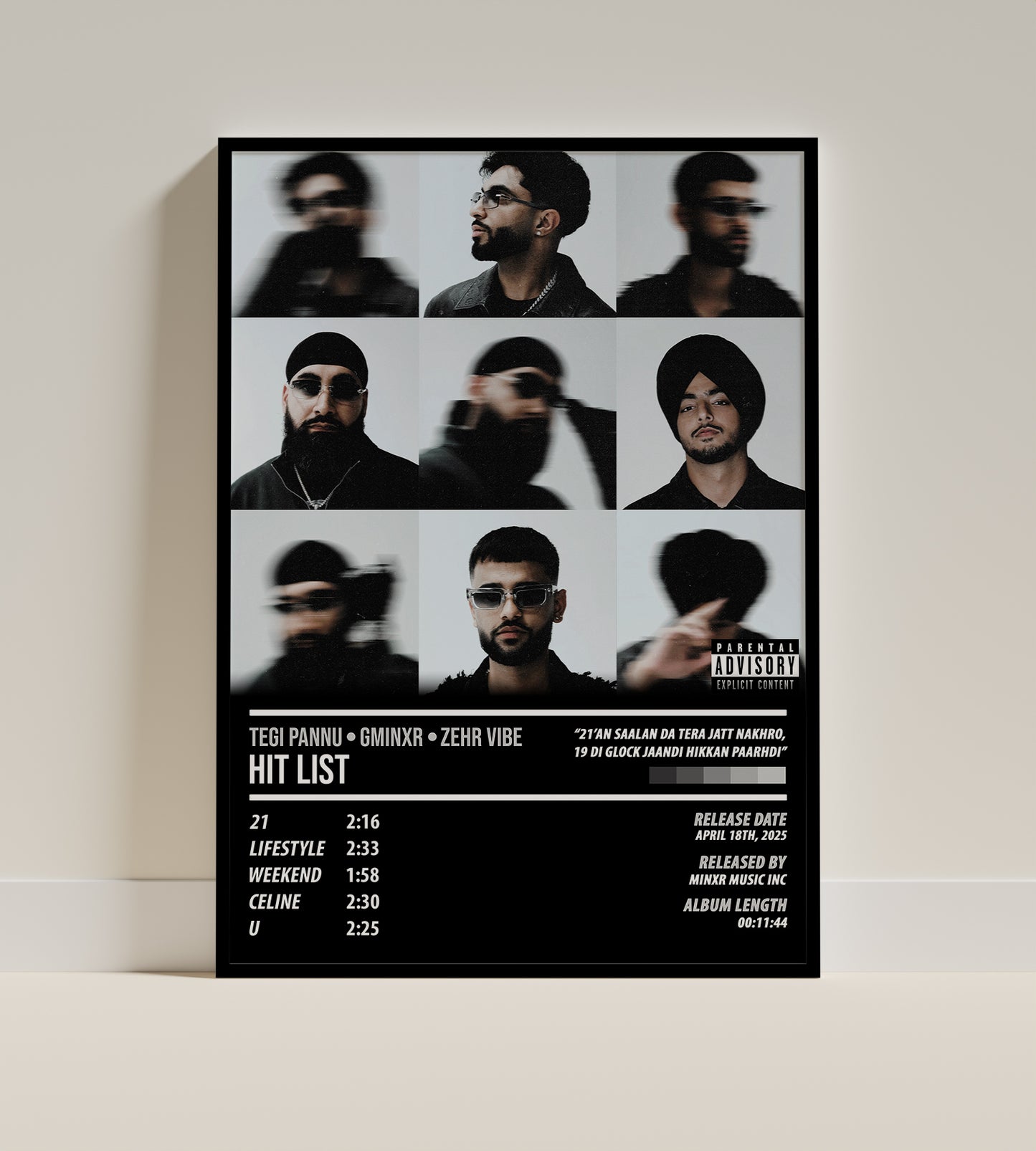 Tegi Pannu & Zehr Vibe - Hit List | ALBUM POSTER