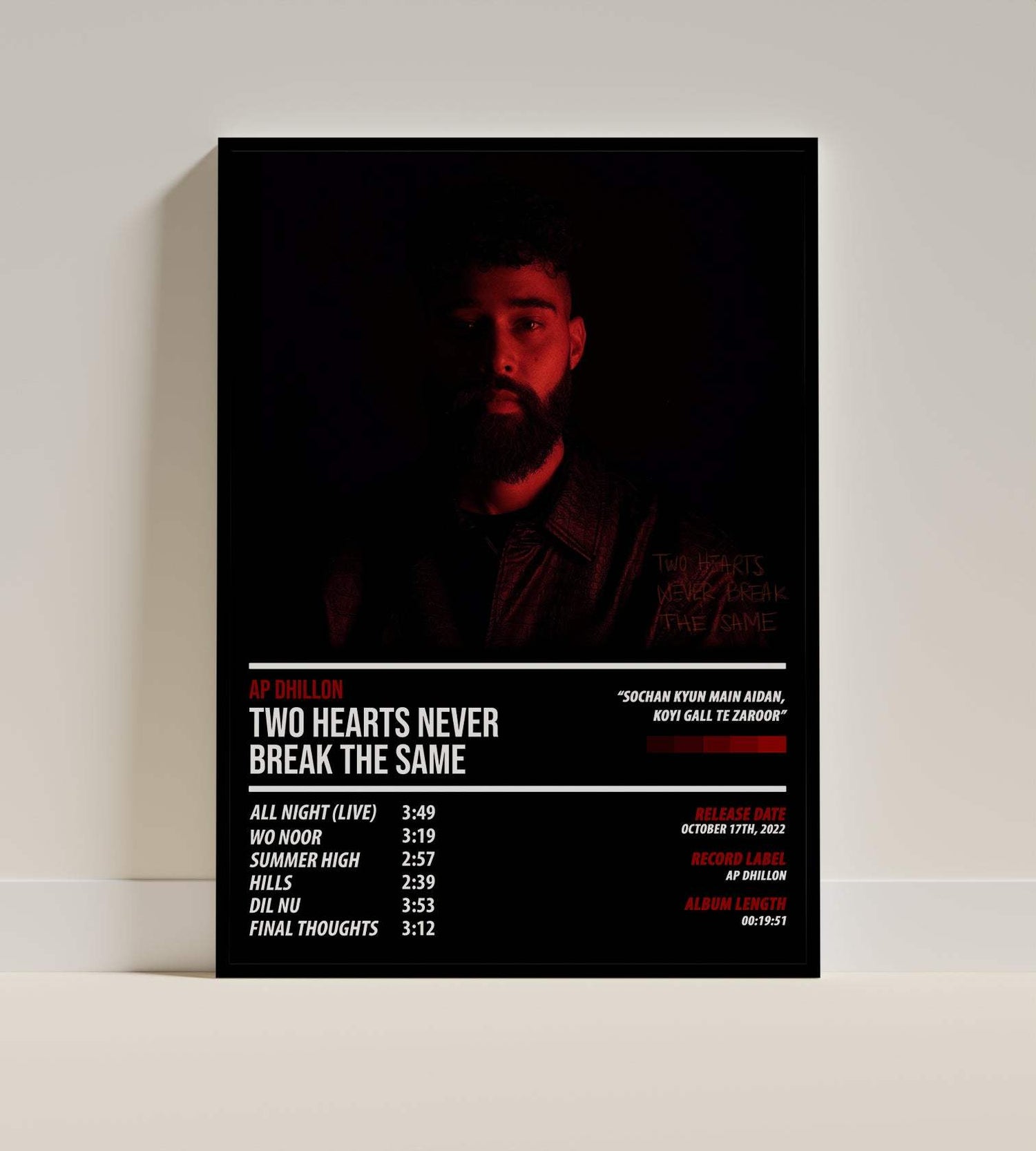 AP Dhillon - Two Hearts Never Break the Same | ALBUM POSTER - PosterVerse