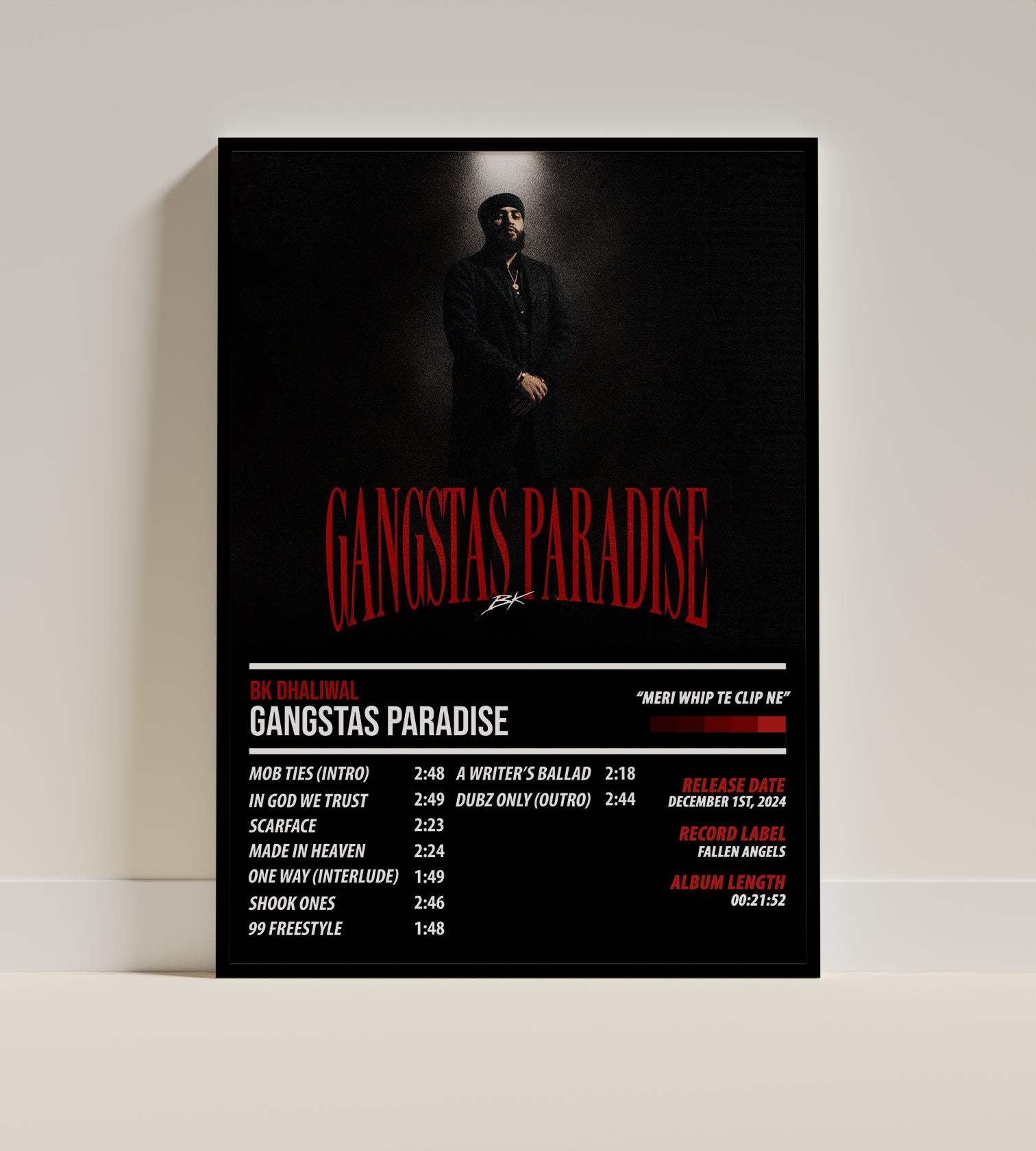 BK Dhaliwal - Gangstas Paradise | ALBUM POSTER - PosterVerse